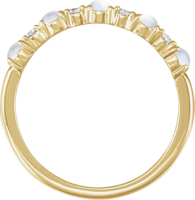 14K Gold Round Natural Rainbow Moonstone & Natural Diamond Accented Cabochon Ring - Yellow Gold - view 2