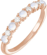 14K Gold Round Natural Rainbow Moonstone & Natural Diamond Accented Cabochon Ring - Rose Gold
