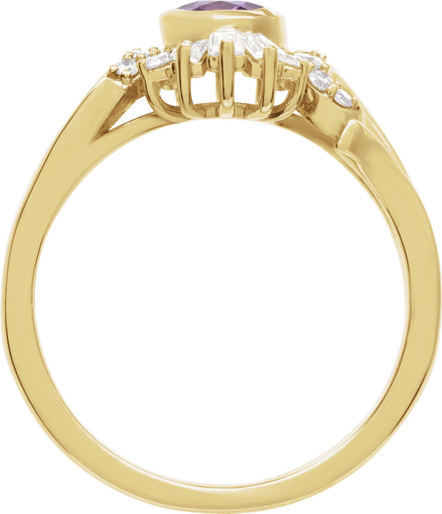 14K Gold Oval Natural Amethyst & Natural Diamond Halo-Style Ring - Yellow Gold - view 2