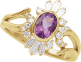 14K Gold Oval Natural Amethyst & Natural Diamond Halo-Style Ring - Yellow Gold - view 4