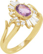 14K Gold Oval Natural Amethyst & Natural Diamond Halo-Style Ring - Yellow Gold