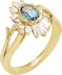 14K Gold Oval Natural London Blue Topaz & Natural Diamond Halo-Style Ring - Yellow Gold