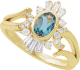 14K Gold Oval Natural London Blue Topaz & Natural Diamond Halo-Style Ring - Yellow Gold - view 4