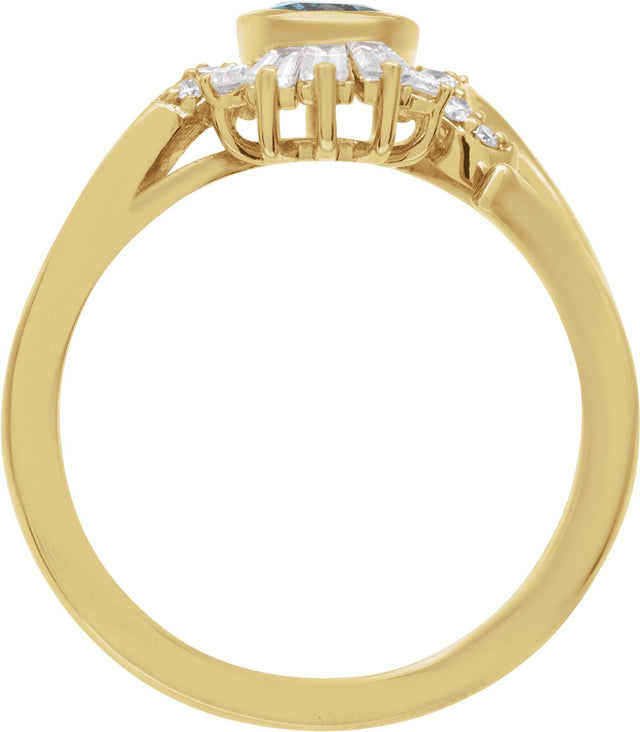 14K Gold Oval Natural London Blue Topaz & Natural Diamond Halo-Style Ring - Yellow Gold - view 2