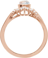 14K Gold Oval Natural Rainbow Moonstone & Natural Diamond Halo-Style Ring - Rose Gold - view 2