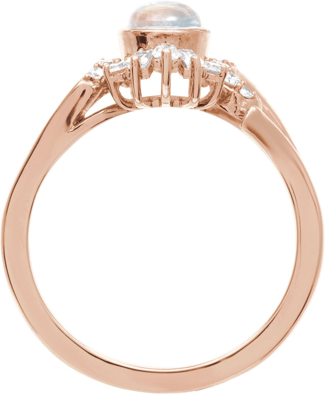 14K Gold Oval Natural Rainbow Moonstone & Natural Diamond Halo-Style Ring - Rose Gold - view 2