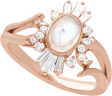 14K Gold Oval Natural Rainbow Moonstone & Natural Diamond Halo-Style Ring - Rose Gold - view 4