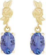 14K Gold Oval Natural Tanzanite Floral Earrings - Yellow Gold - view 2