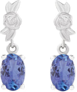 Platinum Oval Natural Tanzanite Floral Earrings - view 2