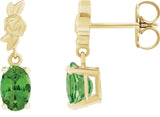 14K Gold Oval Natural Green Tourmaline Floral Earrings - Yellow Gold