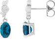 Platinum Oval Natural London Blue Topaz Floral Earrings