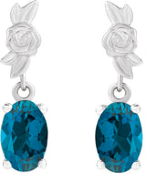 Platinum Oval Natural London Blue Topaz Floral Earrings - view 2