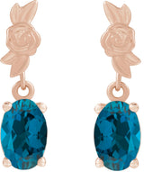 14K Gold Oval Natural London Blue Topaz Floral Earrings - Rose Gold - view 2