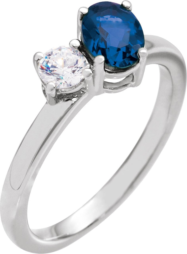 14K Gold Oval Lab-Grown Blue Sapphire & Lab-Grown Diamond Accented Ring - White Gold