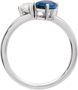 14K Gold Oval Lab-Grown Blue Sapphire & Lab-Grown Diamond Accented Ring - White Gold - view 2