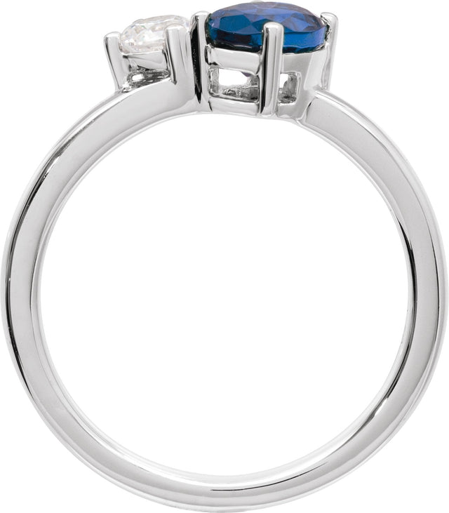 14K Gold Oval Lab-Grown Blue Sapphire & Lab-Grown Diamond Accented Ring - White Gold - view 2
