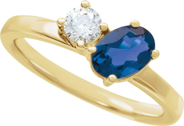14K Gold Oval Lab-Grown Blue Sapphire & Lab-Grown Diamond Accented Ring - Yellow Gold - view 3