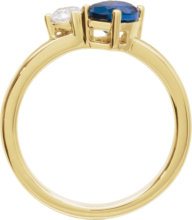 14K Gold Oval Lab-Grown Blue Sapphire & Lab-Grown Diamond Accented Ring - Yellow Gold - view 2