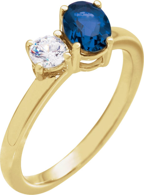 14K Gold Oval Lab-Grown Blue Sapphire & Lab-Grown Diamond Accented Ring - Yellow Gold