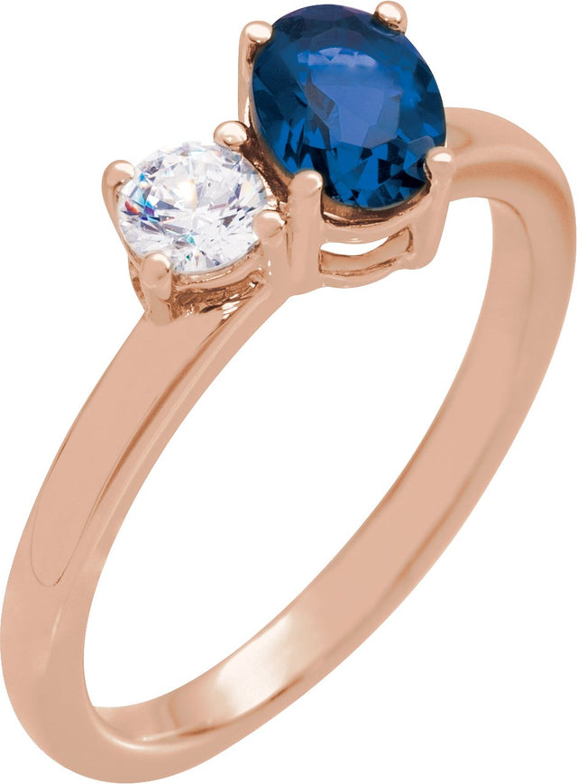 14K Gold Oval Lab-Grown Blue Sapphire & Lab-Grown Diamond Accented Ring - Rose Gold