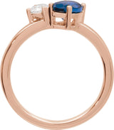 14K Gold Oval Lab-Grown Blue Sapphire & Lab-Grown Diamond Accented Ring - Rose Gold - view 2