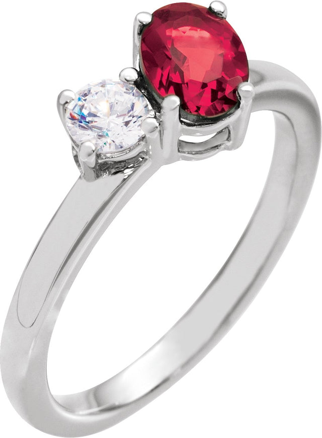 14K Gold Oval Lab-Grown Ruby & Lab-Grown Diamond Accented Ring - White Gold