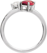14K Gold Oval Lab-Grown Ruby & Lab-Grown Diamond Accented Ring - White Gold - view 2