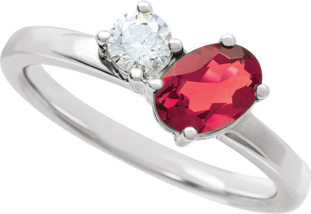 14K Gold Oval Lab-Grown Ruby & Lab-Grown Diamond Accented Ring - White Gold - view 3