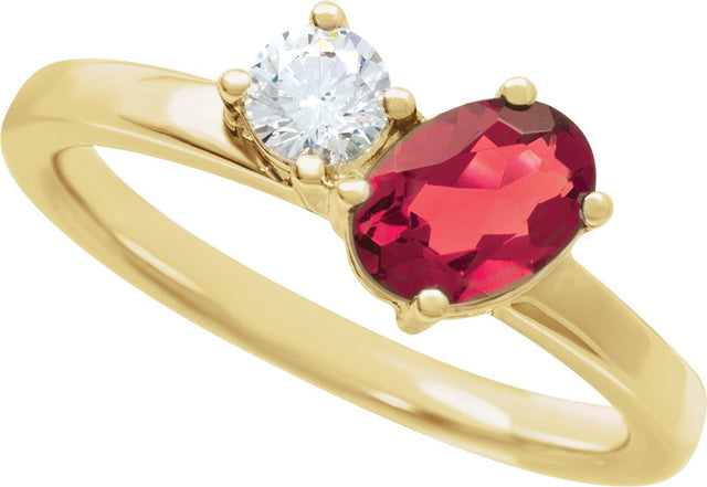 14K Gold Oval Lab-Grown Ruby & Lab-Grown Diamond Accented Ring - Yellow Gold - view 3