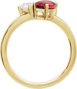 14K Gold Oval Lab-Grown Ruby & Lab-Grown Diamond Accented Ring - Yellow Gold - view 2