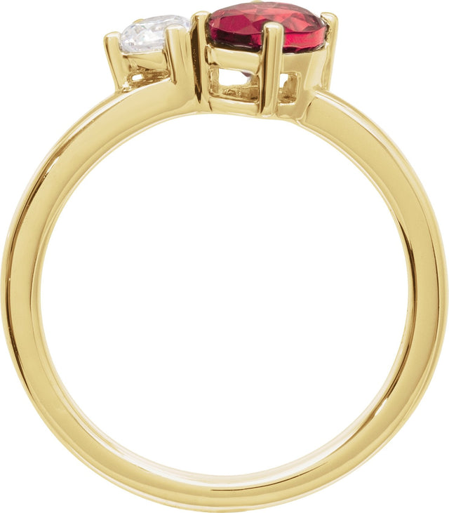 14K Gold Oval Lab-Grown Ruby & Lab-Grown Diamond Accented Ring - Yellow Gold - view 2