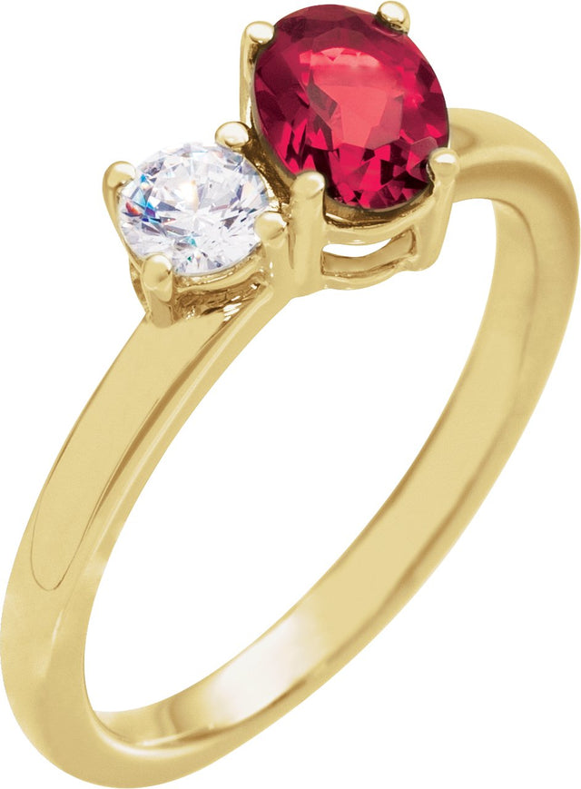 14K Gold Oval Lab-Grown Ruby & Lab-Grown Diamond Accented Ring - Yellow Gold