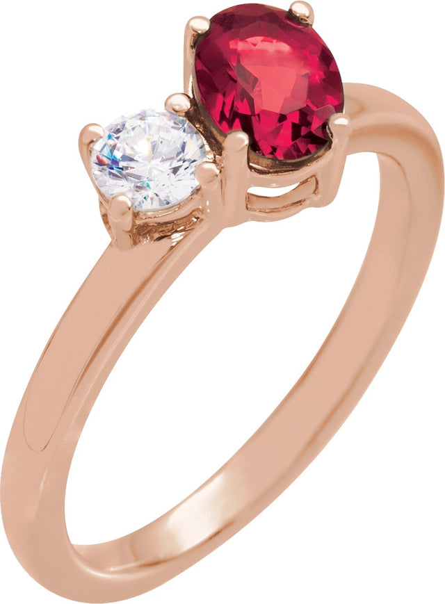 14K Gold Oval Lab-Grown Ruby & Lab-Grown Diamond Accented Ring - Rose Gold