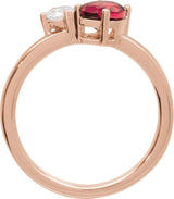 14K Gold Oval Lab-Grown Ruby & Lab-Grown Diamond Accented Ring - Rose Gold - view 2