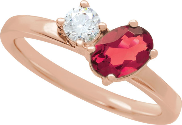 14K Gold Oval Lab-Grown Ruby & Lab-Grown Diamond Accented Ring - Rose Gold - view 3