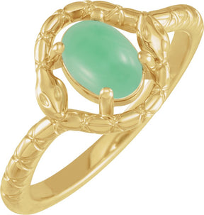 14K Gold Oval Natural Green Chrysoprase Cabochon Snake Ring - Yellow Gold