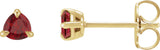 14K Gold Natural Ruby Trillion 3-Prong Claw Earrings - Yellow Gold