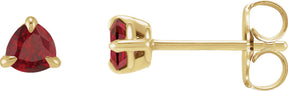 14K Gold Natural Ruby Trillion 3-Prong Claw Earrings - Yellow Gold
