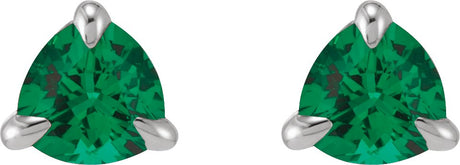 Platinum Natural Emerald Trillion 3-Prong Claw Earrings - view 2