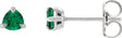 14K Gold Natural Emerald Trillion 3-Prong Claw Earrings - White Gold