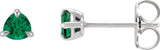 14K Gold Natural Emerald Trillion 3-Prong Claw Earrings - White Gold