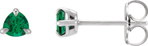 Platinum Natural Emerald Trillion 3-Prong Claw Earrings