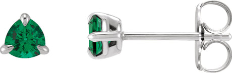 Platinum Natural Emerald Trillion 3-Prong Claw Earrings