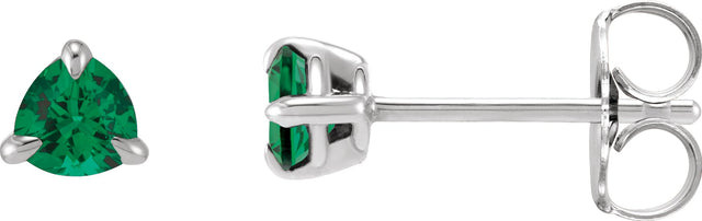 Platinum Natural Emerald Trillion 3-Prong Claw Earrings
