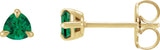 14K Gold Natural Emerald Trillion 3-Prong Claw Earrings - Yellow Gold