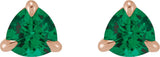 14K Gold Natural Emerald Trillion 3-Prong Claw Earrings - Rose Gold - view 2