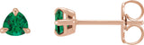 14K Gold Natural Emerald Trillion 3-Prong Claw Earrings - Rose Gold