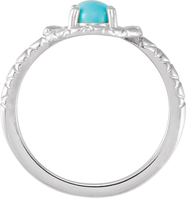 Platinum Oval Natural Turquoise Cabochon Snake Ring - view 2