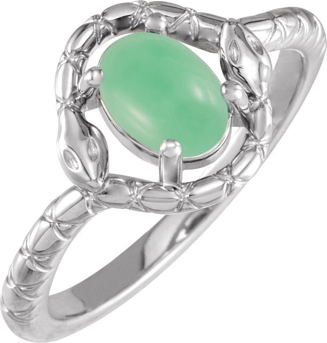 Platinum Oval Natural Green Chrysoprase Cabochon Snake Ring