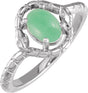 Platinum Oval Natural Green Chrysoprase Cabochon Snake Ring